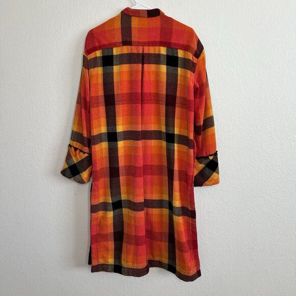 Free People Size XS Ashima Chenille Plaid Duster Maxi Jacket Orange Fall Boho - Picture 10 of 13